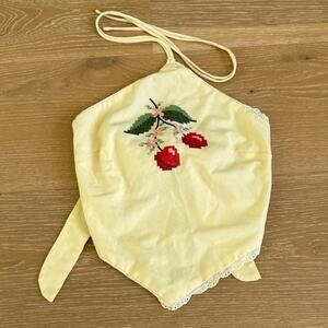 Cider Halter Top Cherry Embroidery Size XS Yellow Red Green
